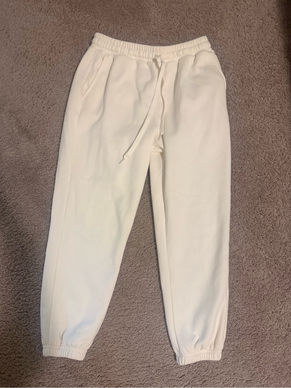 Cream Jogger Sweatpants with Drawstring Waist